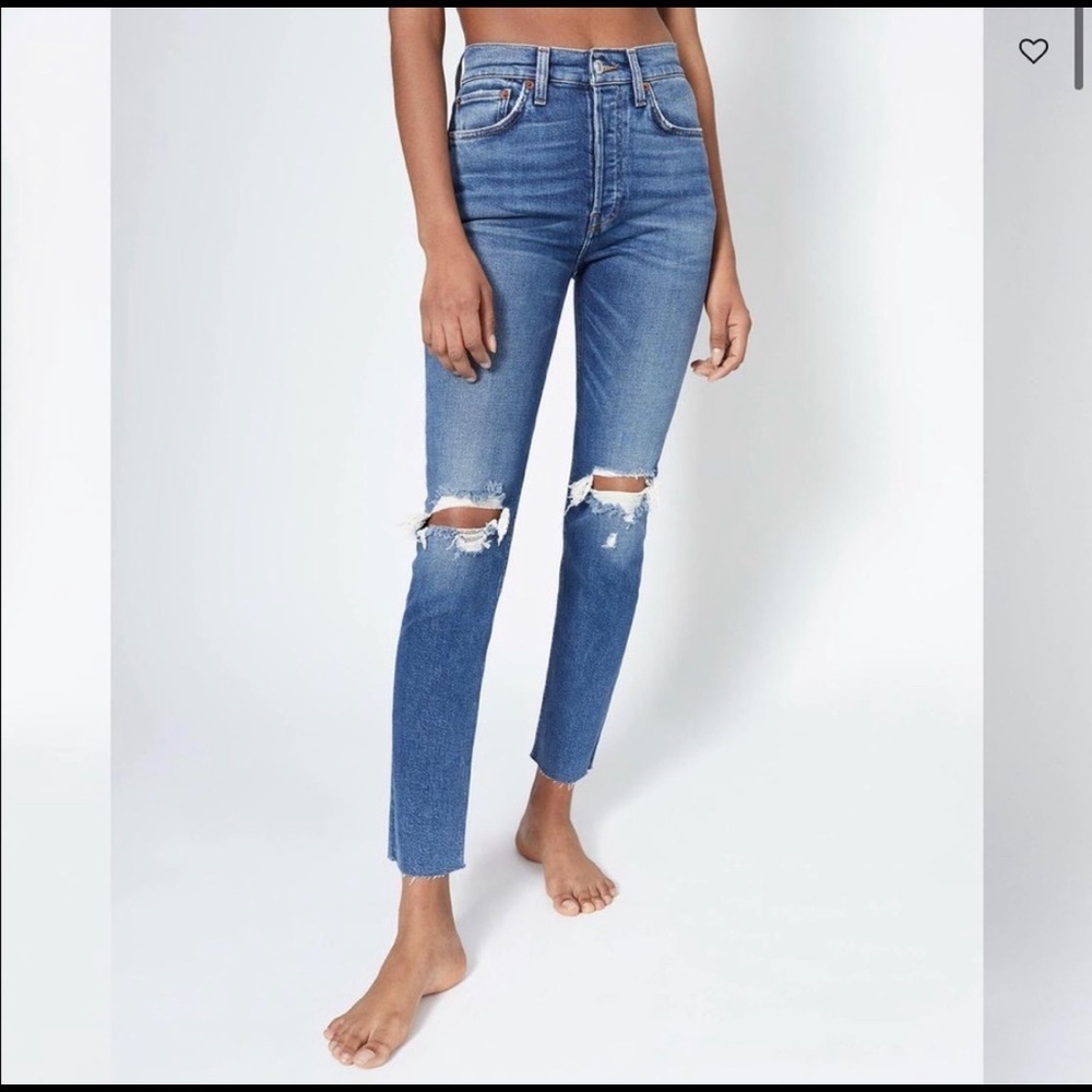 Re/done 90s High Rise Ankle Crop Distressed Jeans Size 26 EUC